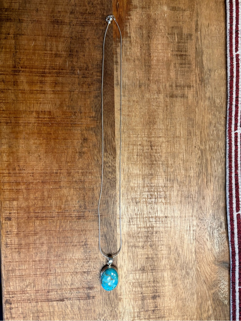 Sterling Silver Necklace with Turquoise Oval Pendant with adjustable necklace